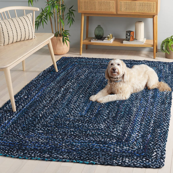 Safavieh Braided Hand Woven Cotton Area Rug - Elegant 12' X 12' Square Design To Elevate Any Living Space Navy ,Blue Cotton Brd210n-3