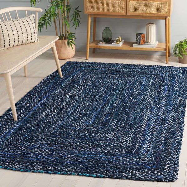 Safavieh Braided Hand Woven Cotton Area Rug - Elegant 12' X 12' Square Design To Elevate Any Living Space Navy ,Blue Cotton Brd210n-3