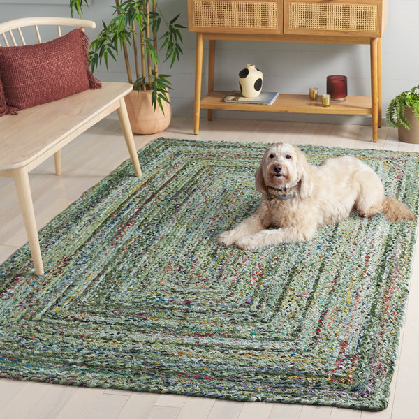 Safavieh Braided Light Green Sage Cotton Area Rug — Hand-Woven Coastal Stripe Texture, Low-Profile Comfort 6'-0" x 9'-0" BRD210W-6