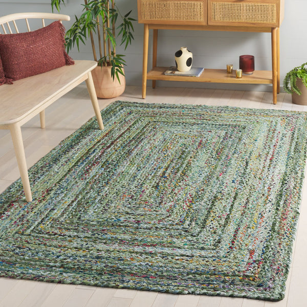 Safavieh Braided Hand-Woven Cotton Runner In Light Green Sage — Low-Profile, Breathable, Boho Coastal Charm 2'-3" x 8'-0" BRD210W-28