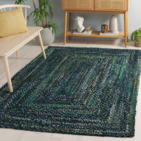 Safavieh Braided Hand-Woven Cotton Area Rug In Deep Green And Blue — Low-Profile, Artisanal Texture For Modern Spaces 6'-0" x 6'-0" BRD210Y-6SQ