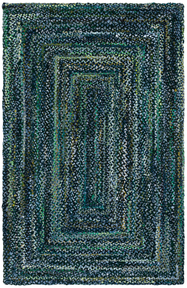 Safavieh Braided Hand-Woven Cotton Area Rug 8X10 Dark Green Blue Striped Coastal Boho Low-Profile Durable 9'-0" x 12'-0" BRD210Y-9