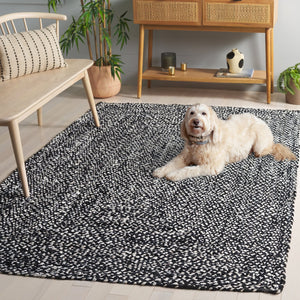 Safavieh Braided Hand-Woven Black And Ivory Cotton Rug — Low Pile, Durable Bohemian Accent For Living Rooms 5'-0" x 8'-0" BRD210Z-5