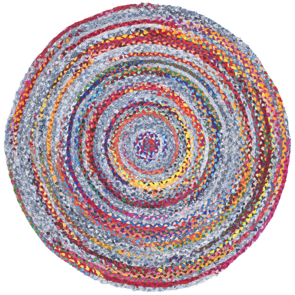 Safavieh Braided Hand-Woven Round Cotton Rug In Vibrant Blue & Red — Soft, Durable Coastal Accent 7X7 7'-0" x 7'-0" BRD250L-7R