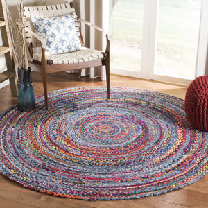 Safavieh Braided Hand-Woven Round Cotton Rug In Vibrant Blue & Red — Soft, Durable Coastal Accent 7X7 7'-0" x 7'-0" BRD250L-7R