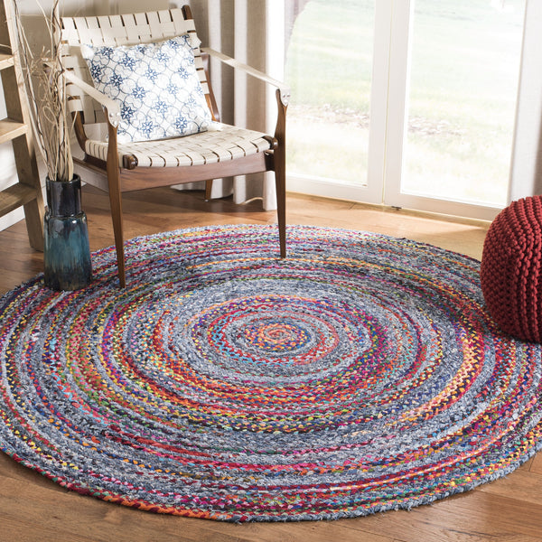 Safavieh Braided Hand-Woven Round Cotton Rug In Vibrant Blue & Red — Soft, Durable Coastal Accent 7X7 7'-0" x 7'-0" BRD250L-7R