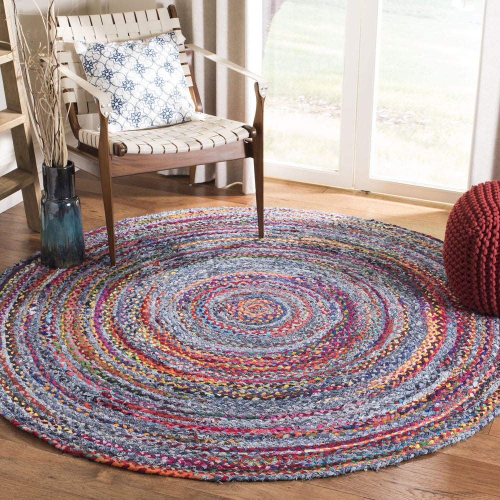 Safavieh Braided Handwoven Oval Cotton Rug — Coastal Blue & Red Braided Texture, Durable Soft Low-Profile Finish 3'-0" x 5'-0" BRD250L-3OV