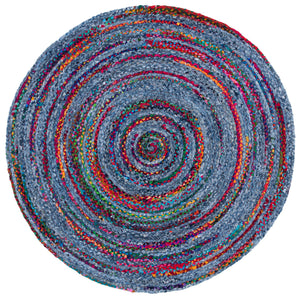 Safavieh Braided Hand-Woven Round Cotton Rug In Vibrant Blue & Red — Soft, Durable Coastal Accent 7X7 7'-0" x 7'-0" BRD250L-7R