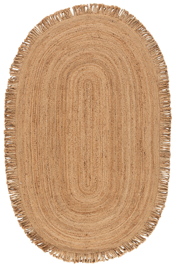 Safavieh Braided Natural Jute Oval Rug With Fringes — Hand-Braided Indian Craftsmanship, Coastal Charm, Low-Profile Elegance 5'-0" x 8'-0" BRD259A-5OV