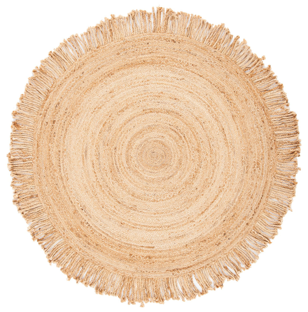 Safavieh Braided Jute Round Rug With Fringe — Handcrafted, Low-Profile Natural Fiber Rug For Boho Living Spaces 7'-0" x 7'-0" BRD259A-7R