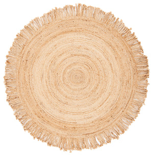 Safavieh Braided Jute Round Rug With Fringe — Handcrafted, Low-Profile Natural Fiber Rug For Boho Living Spaces 7'-0" x 7'-0" BRD259A-7R