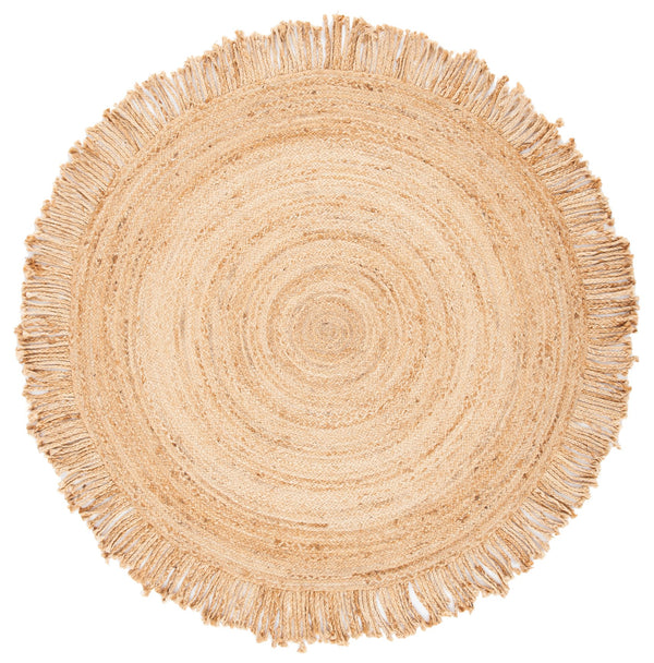 Safavieh Braided Jute Round Rug With Fringe — Handcrafted, Low-Profile Natural Fiber Rug For Boho Living Spaces 7'-0" x 7'-0" BRD259A-7R