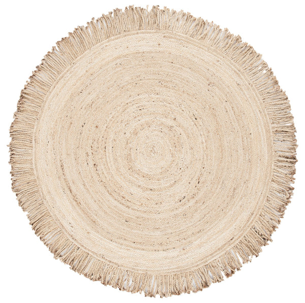 Safavieh Braided Jute Round Rug With Fringe — Handwoven Beige Coastal Boho Texture, Durable Natural Fiber Rug 7'-0" x 7'-0" BRD259B-7R