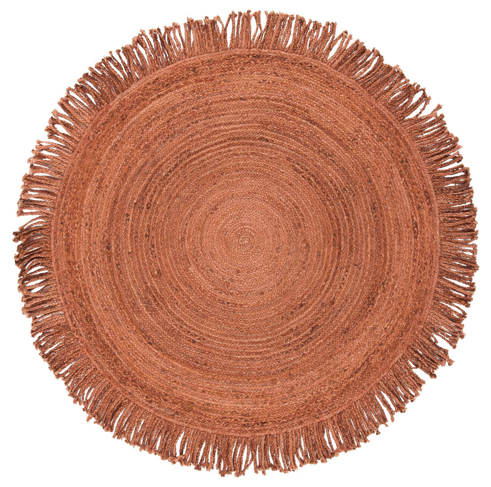 Safavieh Braided Rustic Jute Round Rug In Rust With Fringe — Handwoven Boho Texture, Eco-Friendly Charm 7'-0" x 7'-0" BRD259P-7R