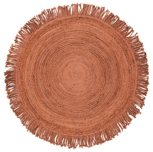 Safavieh Braided Rustic Jute Round Rug In Rust With Fringe — Handwoven Boho Texture, Eco-Friendly Charm 7'-0" x 7'-0" BRD259P-7R