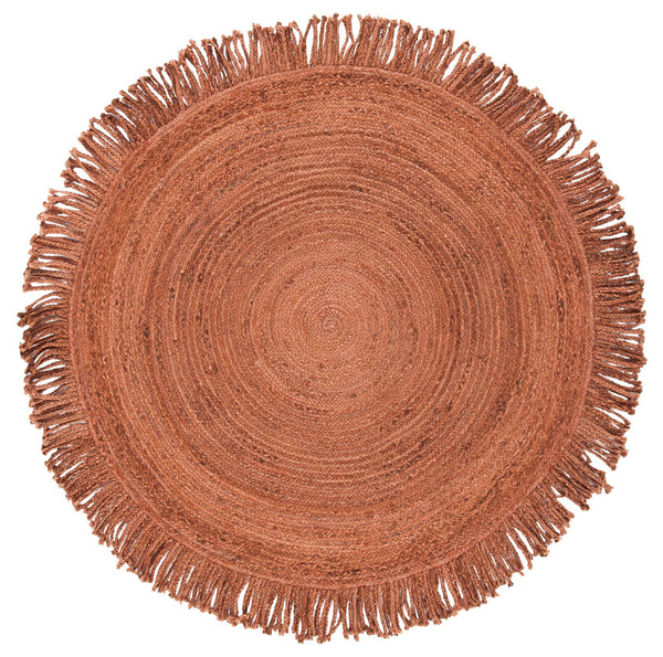 Safavieh Braided Rustic Jute Round Rug In Rust With Fringe — Handwoven Boho Texture, Eco-Friendly Charm 7'-0" x 7'-0" BRD259P-7R