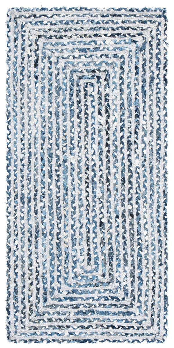 Safavieh Braided Handcrafted Blue Ivory Geometric Cotton Rug — Braided Texture, Low-Profile Plush, Coastal Chic 8'-0" x 8'-0" BRD260M-8SQ