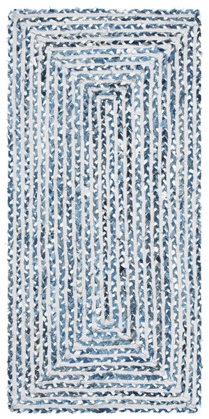 Safavieh Braided Handcrafted Round Cotton Rug In Blue And Ivory Geometric Pattern — Soft, Durable Accent 4'-0" x 4'-0" BRD260M-4R