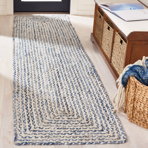 Safavieh Braided Handcrafted Blue & Ivory Geometric Area Rug — Soft Cotton Braided Texture, Durable Low-Pile Finish 5'-0" x 7'-0" BRD260M-57