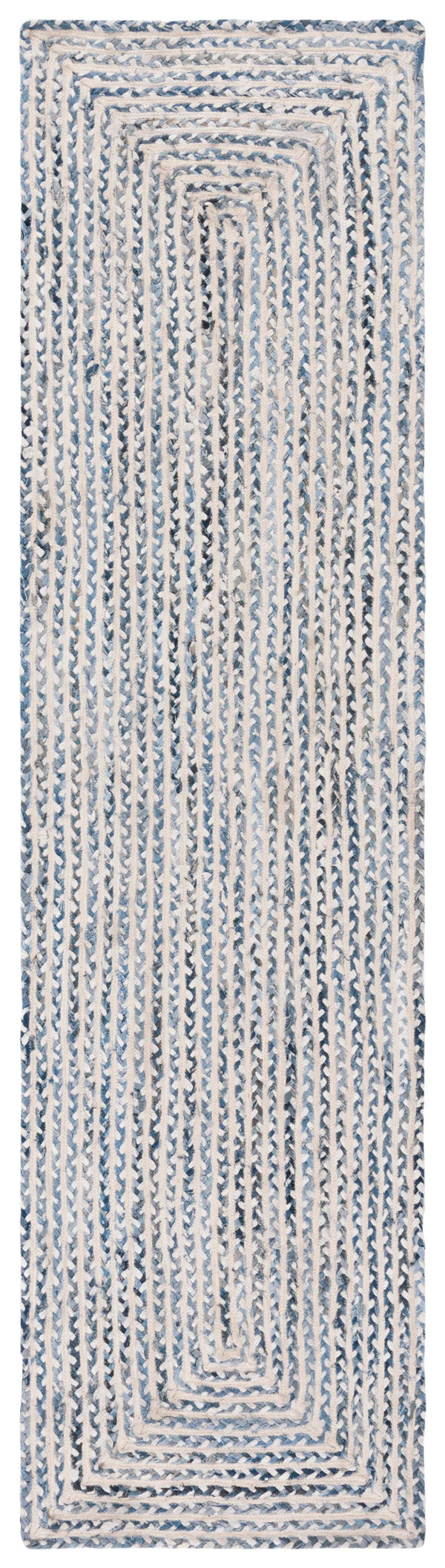 Safavieh Braided Handcrafted Round Cotton Rug In Blue And Ivory Geometric Pattern — Soft, Durable Accent 4'-0" x 4'-0" BRD260M-4R