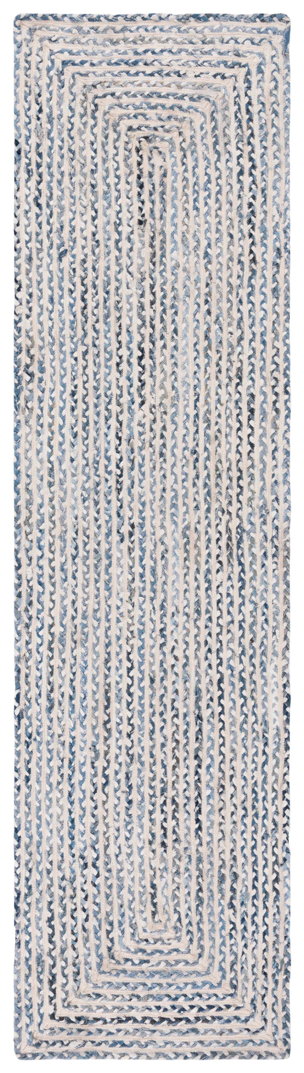 Safavieh Braided Handcrafted Blue And Ivory Cotton Area Rug — Low-Profile 3/8" Pile, Coastal Country Charm 10'-0" x 14'-0" BRD260M-10