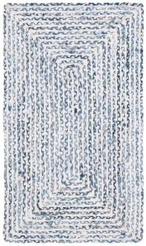 Safavieh Braided Handmade Cotton Geometric Area Rug In Blue And Ivory — Low 3/8" Pile, Coastal Chic Finish 9'-0" x 12'-0" BRD260M-9