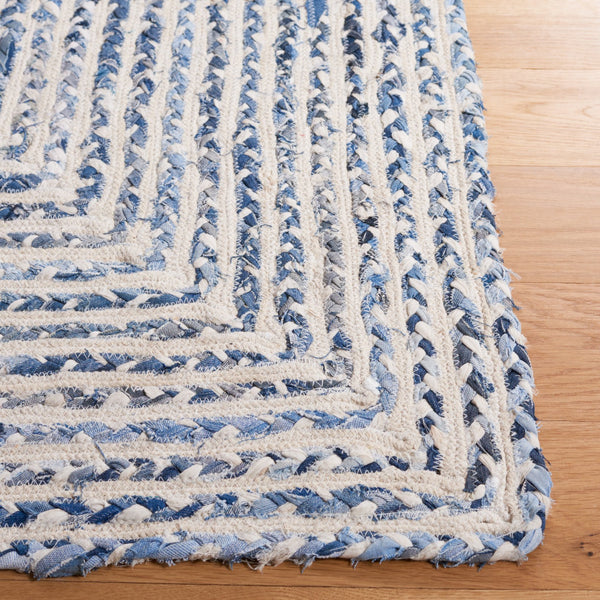 Safavieh Braided Handcrafted Area Rug: Unique Geometric Design In Tranquil Blue And Ivory For Stylish Decor Blue ,Ivory Cotton Brd260m-2