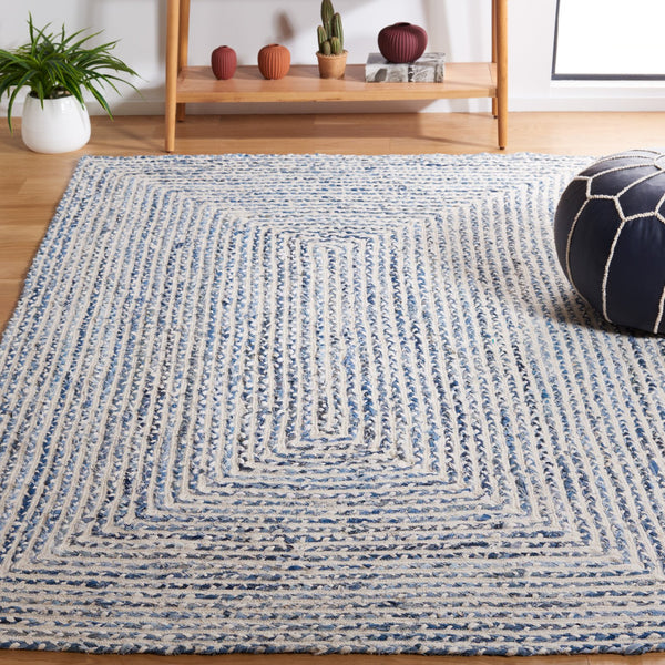 Safavieh Braided Handcrafted Area Rug: Unique Geometric Design In Tranquil Blue And Ivory For Stylish Decor Blue ,Ivory Cotton Brd260m-2