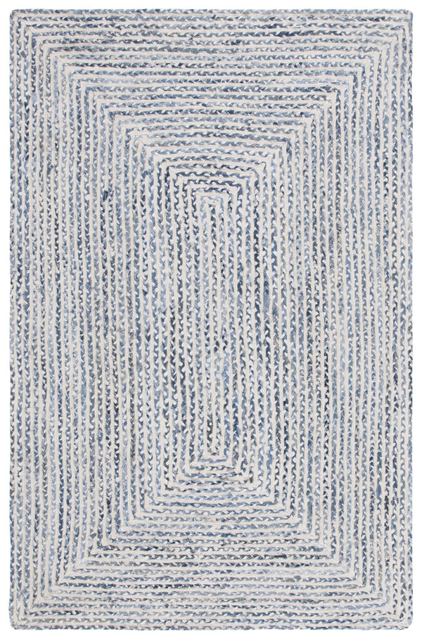 Safavieh Braided Handcrafted Round Cotton Rug In Blue And Ivory Geometric Pattern — Soft, Durable Accent 4'-0" x 4'-0" BRD260M-4R