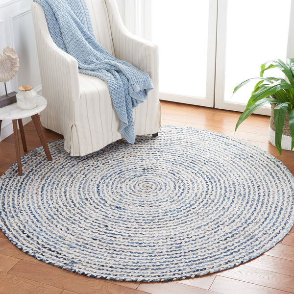 Safavieh Braided Soft Cotton Runner In Calming Blue & Ivory, Handmade Braided Weave, Low-Profile 3/8" Pile, Durable 2'-3" x 7'-0" BRD260M-27