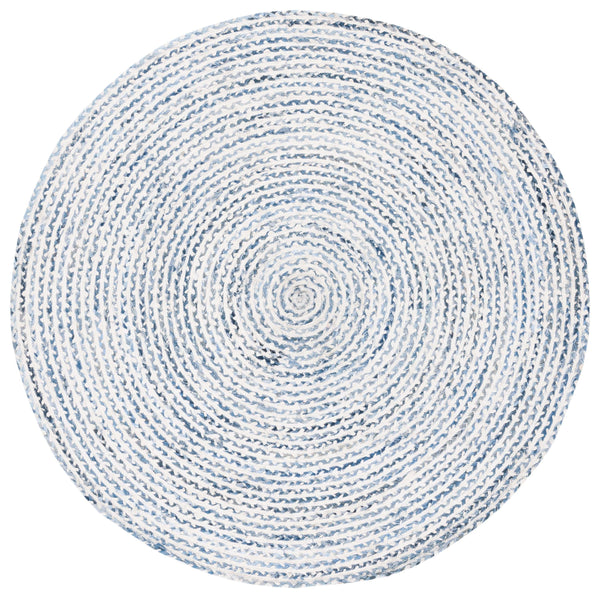 Safavieh Braided Handcrafted Round Cotton Rug In Blue And Ivory Geometric Pattern — Soft, Durable Accent 4'-0" x 4'-0" BRD260M-4R