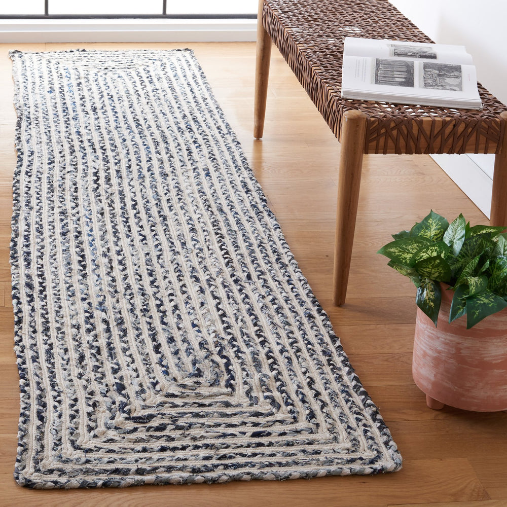 Safavieh Braided Handcrafted Cotton Rug In Black & Navy Braided Geometric Design — Soft Low-Profile Luxury 9'-0" x 12'-0" BRD260N-9