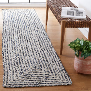 Safavieh Braided Handcrafted Round Rug In Navy & Black — Premium Cotton, Geometric Textured Accent Piece For Entryways 4'-0" x 4'-0" BRD260N-4R