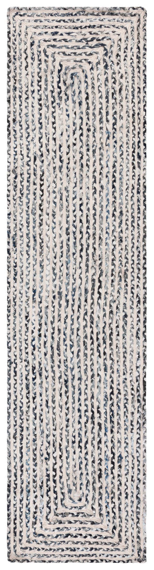 Safavieh Braided Handcrafted Round Rug In Navy & Black — Premium Cotton, Geometric Textured Accent Piece For Entryways 4'-0" x 4'-0" BRD260N-4R