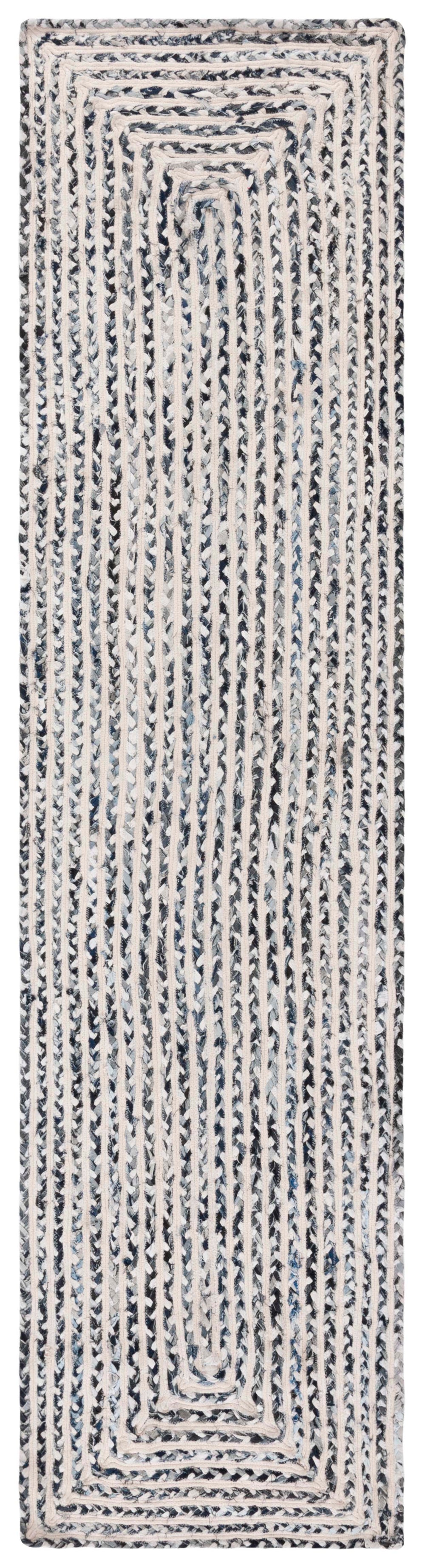 Safavieh Braided Handcrafted Cotton Square Rug In Black & Navy Layered Rectangle Design For Modern Spaces 4'-0" x 4'-0" BRD260N-4SQ