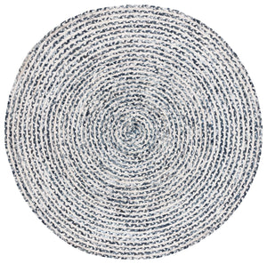 Safavieh Braided Handcrafted Round Rug In Navy & Black — Premium Cotton, Geometric Textured Accent Piece For Entryways 4'-0" x 4'-0" BRD260N-4R