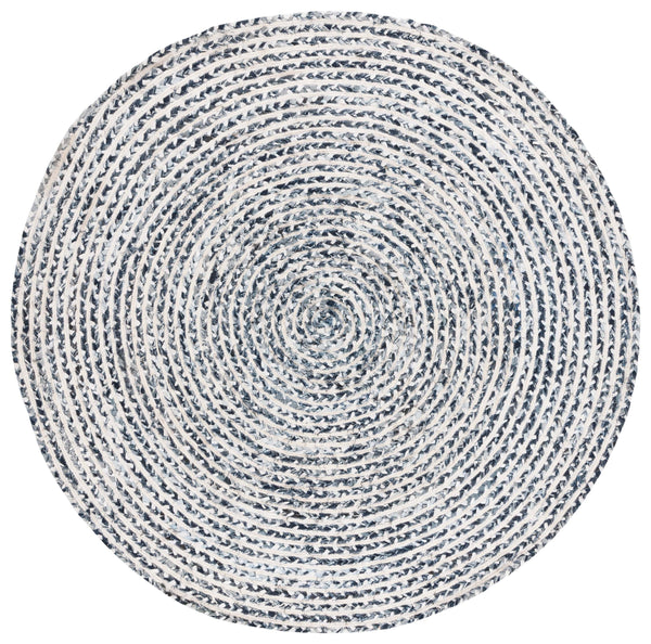 Safavieh Braided Handcrafted Round Rug In Navy & Black — Premium Cotton, Geometric Textured Accent Piece For Entryways 4'-0" x 4'-0" BRD260N-4R