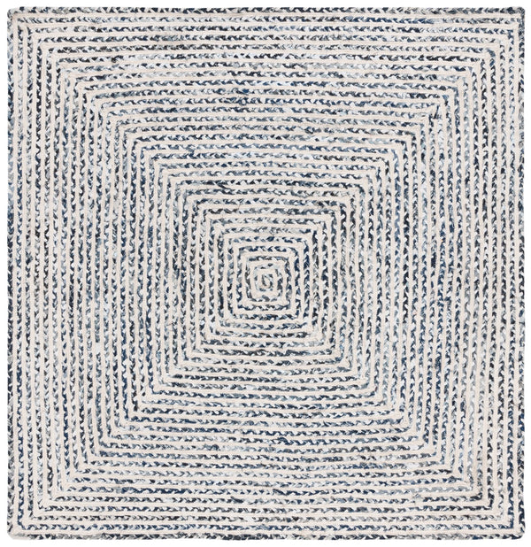 Safavieh Braided Handcrafted Round Rug In Navy & Black — Premium Cotton, Geometric Textured Accent Piece For Entryways 4'-0" x 4'-0" BRD260N-4R