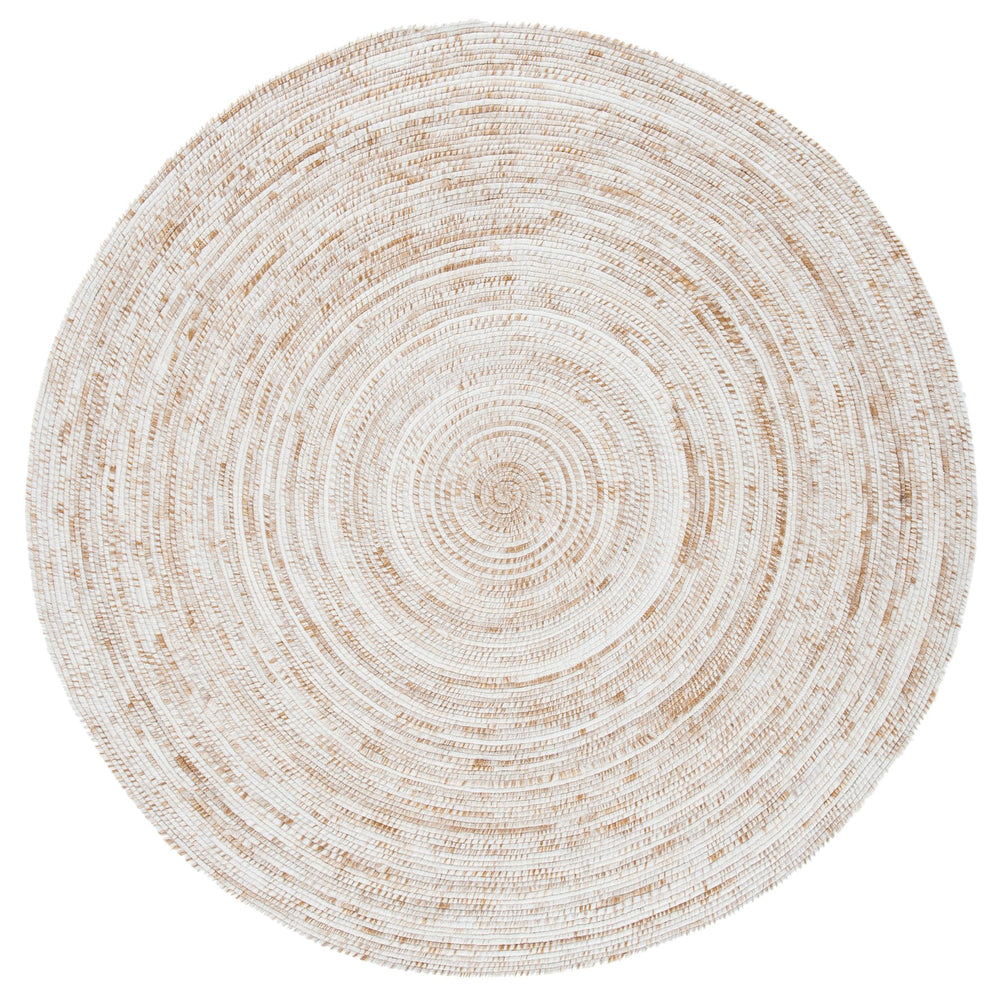 Safavieh Braided Round Ivory Brown Area Rug – Handcrafted Polyester Braided Texture, Durable & Stylish 7Ft 7'-0" x 7'-0" BRD270T-7R