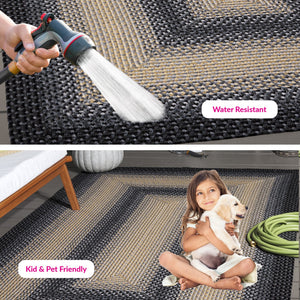 Safavieh Braided Area Rug - Hand-woven, Durable Polypropylene For Indoor & Outdoor Spaces, Elegant Design Black ,Grey Polypropylene Pile Brd311a-216