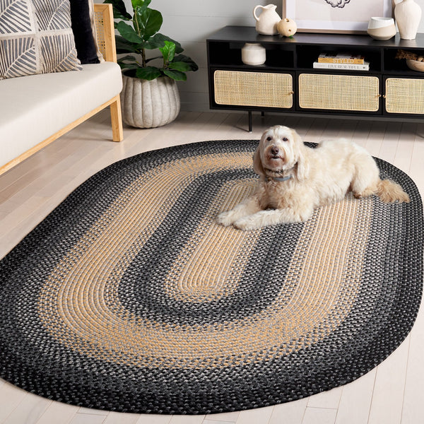 Safavieh Braided Area Rug - Hand-woven, Durable Polypropylene For Indoor & Outdoor Spaces, Elegant Design Black ,Grey Polypropylene Pile Brd311a-216