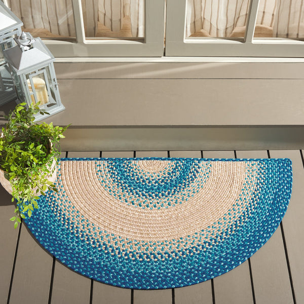 Safavieh Braided Area Rug - Hand-woven, Durable Polypropylene For Indoor & Outdoor Spaces, Elegant Design Blue ,Beige Polypropylene Pile Brd311m-8