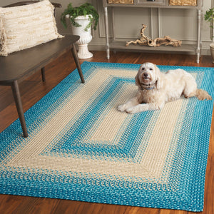 Safavieh Braided Area Rug - Hand-woven, Durable Polypropylene For Indoor & Outdoor Spaces, Elegant Design Blue ,Beige Polypropylene Pile Brd311m-8