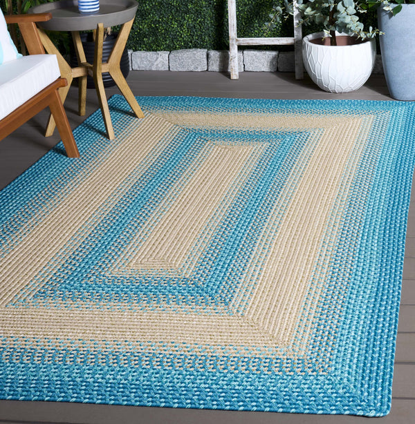 Safavieh Braided Area Rug - Hand-woven, Durable Polypropylene For Indoor & Outdoor Spaces, Elegant Design Blue ,Beige Polypropylene Pile Brd311m-8