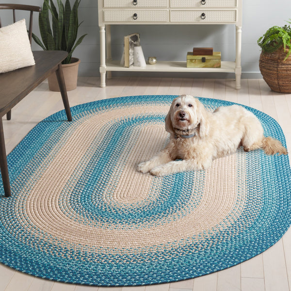 Safavieh Braided Area Rug - Hand-woven, Durable Polypropylene For Indoor & Outdoor Spaces, Elegant Design Blue ,Beige Polypropylene Pile Brd311m-8