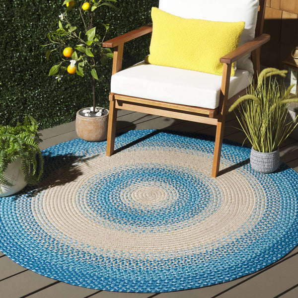 Safavieh Braided Area Rug - Hand-woven, Durable Polypropylene For Indoor & Outdoor Spaces, Elegant Design Blue ,Beige Polypropylene Pile Brd311m-8