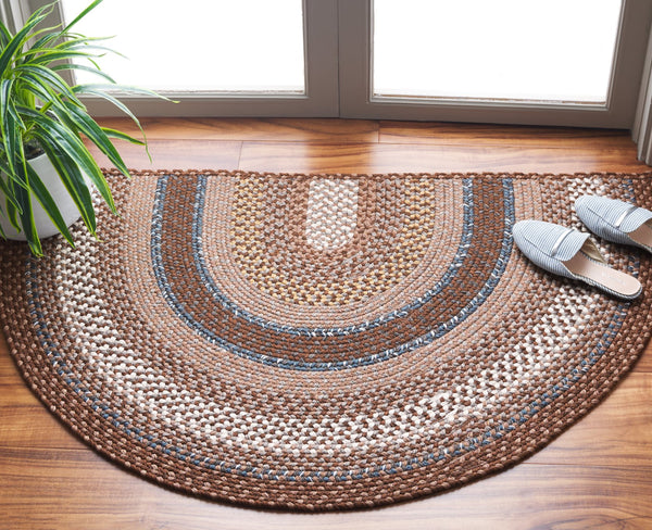 Safavieh Braided Hand-woven Area Rug - Elegant Multi-tonal Design For Indoor/Outdoor Spaces, Easy Care Brown ,Multi Polypropylene Pile Brd313a-7sq