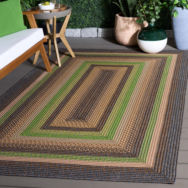 Safavieh Braided Hand Woven Indoor/Outdoor Rug - Durable, Stylish Grey And Rust Design For High-traffic Areas Brown ,Green Polypropylene Pile Brd314t-6ov