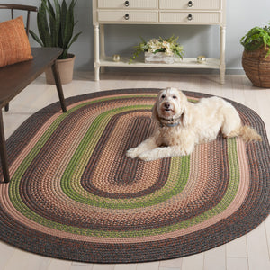 Safavieh Braided Hand Woven Indoor/Outdoor Rug - Durable, Stylish Grey And Rust Design For High-traffic Areas Brown ,Green Polypropylene Pile Brd314t-6ov