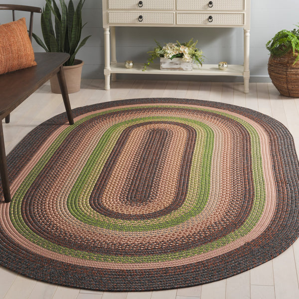 Safavieh Braided Hand Woven Indoor/Outdoor Rug - Durable, Stylish Grey And Rust Design For High-traffic Areas Brown ,Green Polypropylene Pile Brd314t-6ov